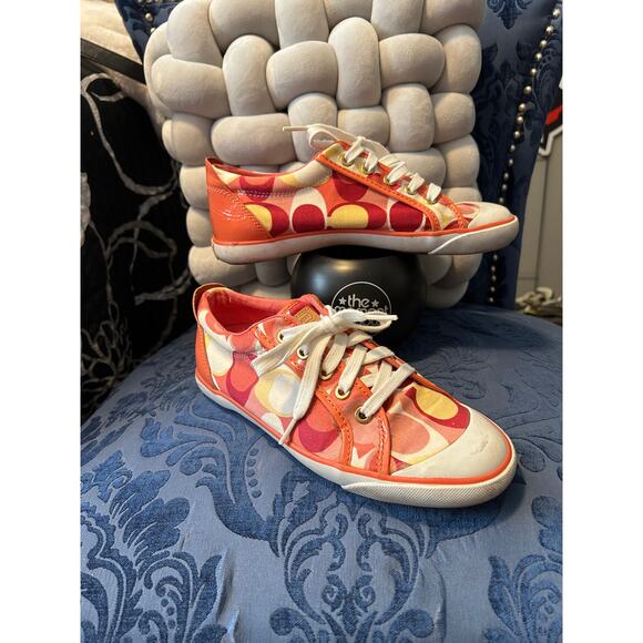 Coach Barrett Orange and Pink Logo Sneakers size 8 - Picture 1 of 7